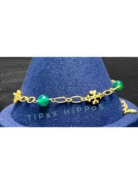 Tory Burch Roxanne Delicate Emerald Pearl and Gold Chainlink Bracelet